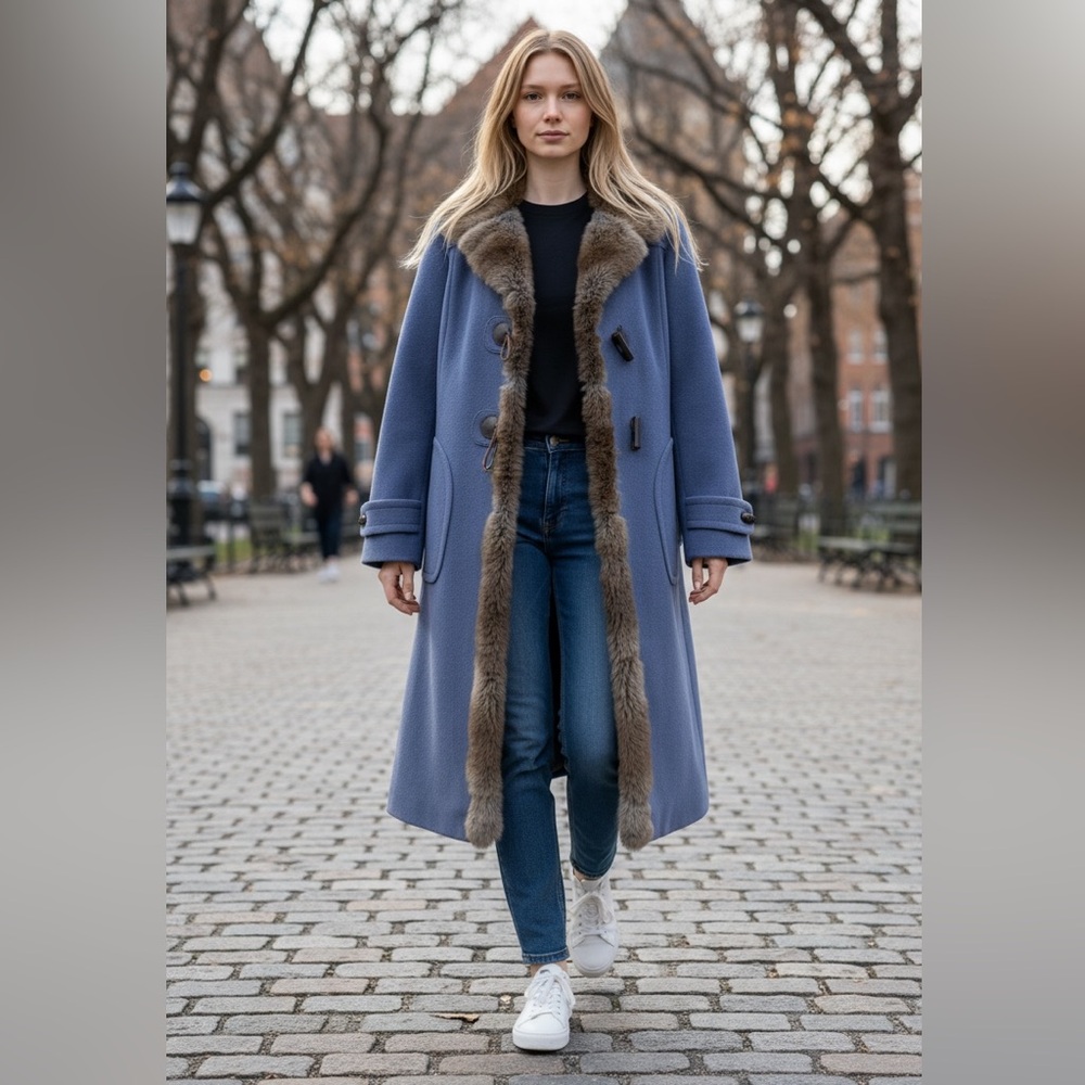 Cinzia Rocca Icons Brown Rabbit Pelt Fur Collar Coat